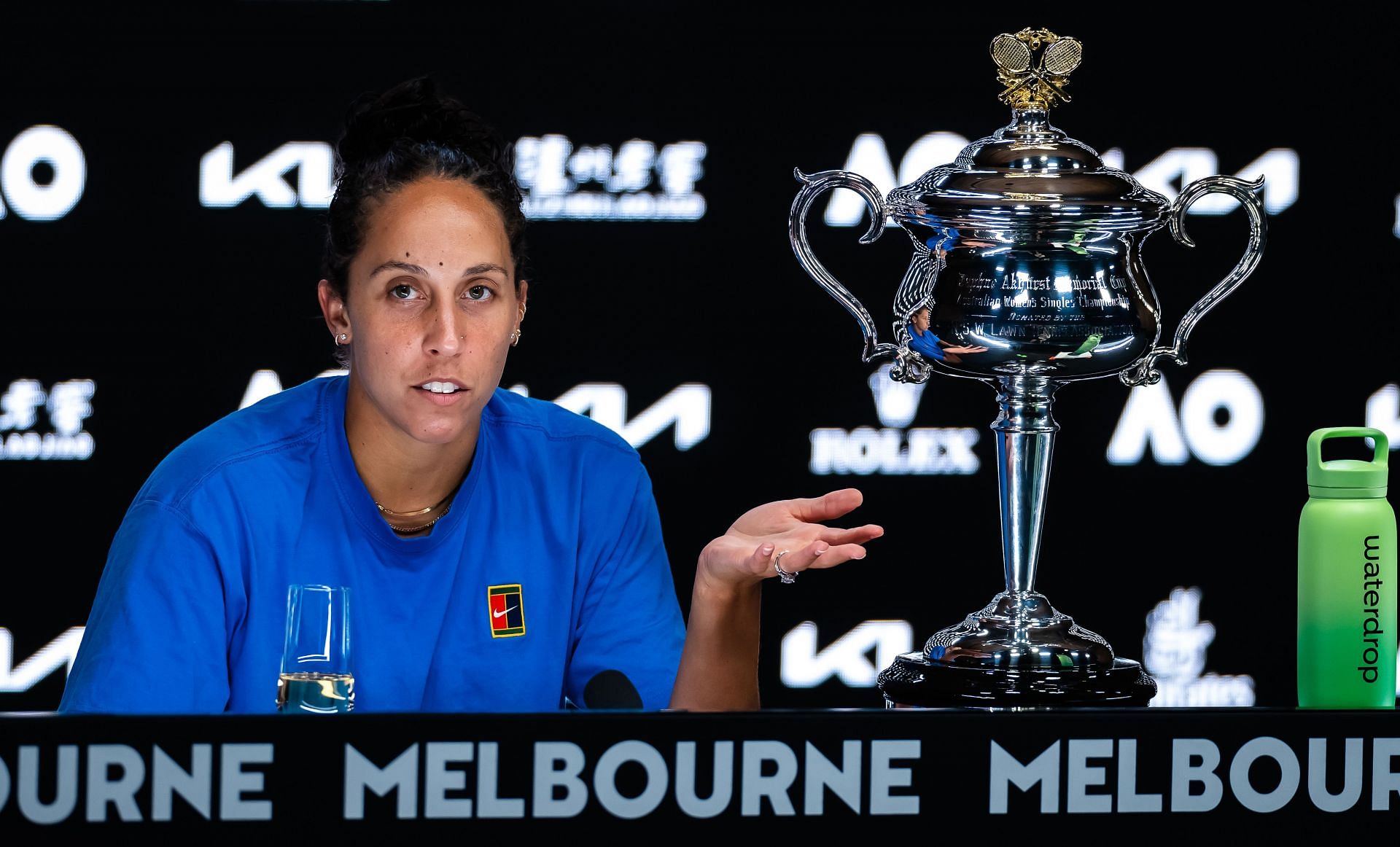 Madison Keys speaking to the press after winning the 2025 Australian Open [Image Source: Getty Images]