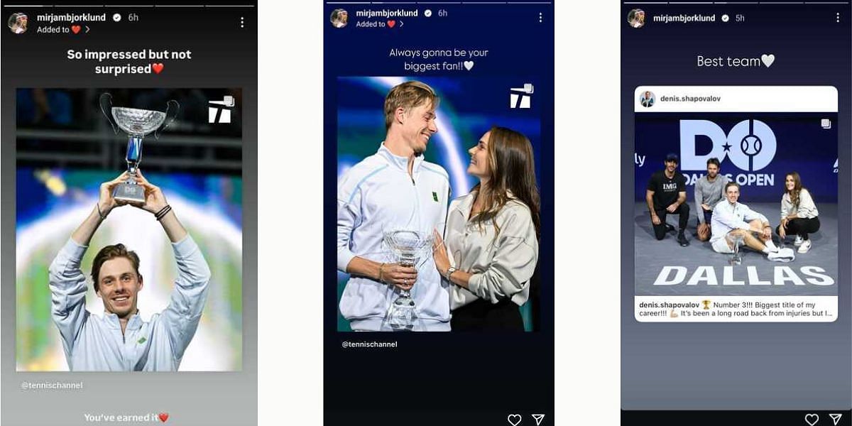 Denis Shapovalov&#039;s fiancee Mirjam Bjorklund&#039;s Instagram Stories (Image: Instagram @mirjambjorklund)