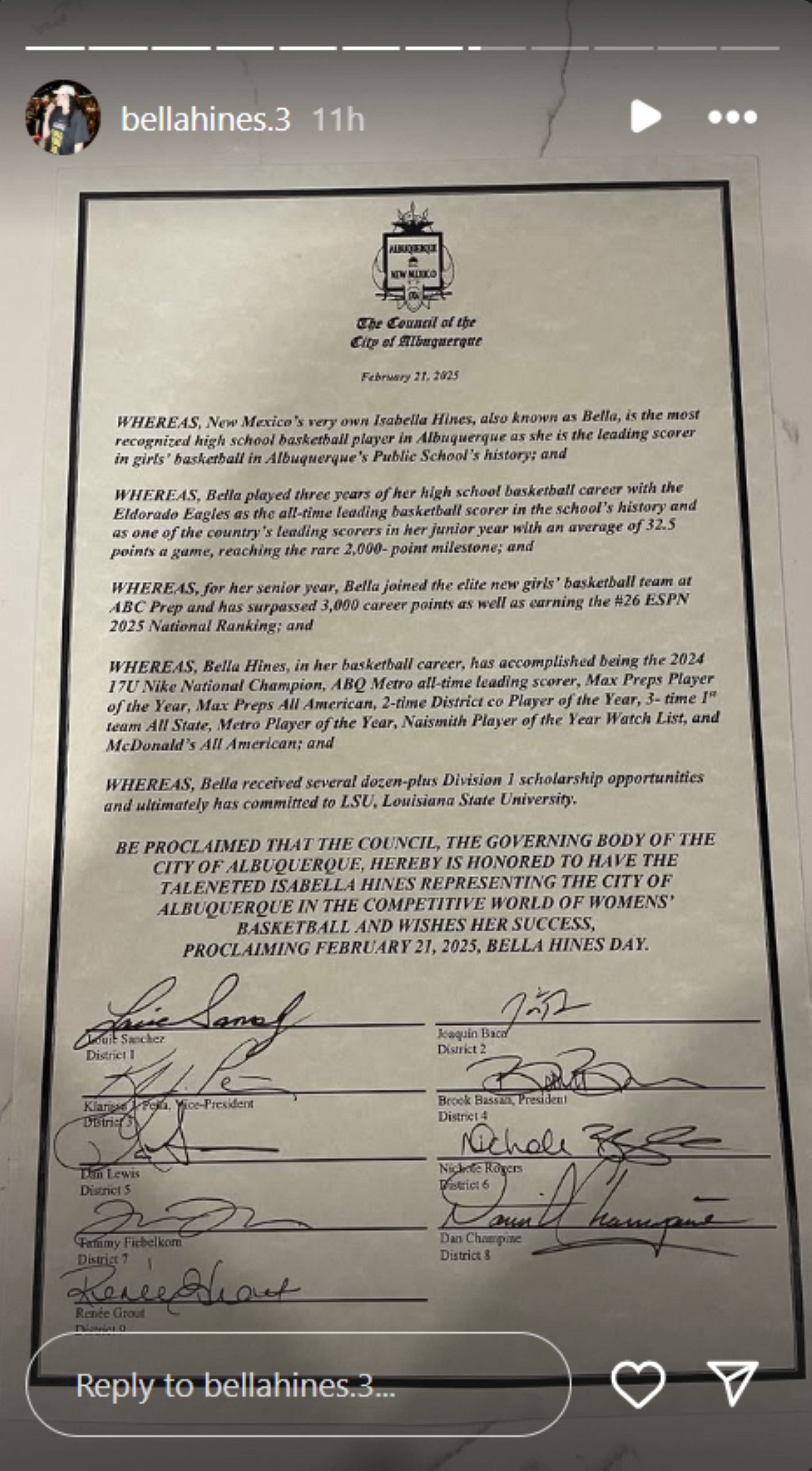 The city of Albuquerque honors LSU signee Bella Hines with her own official day (Credits: IG/bellahines.3)