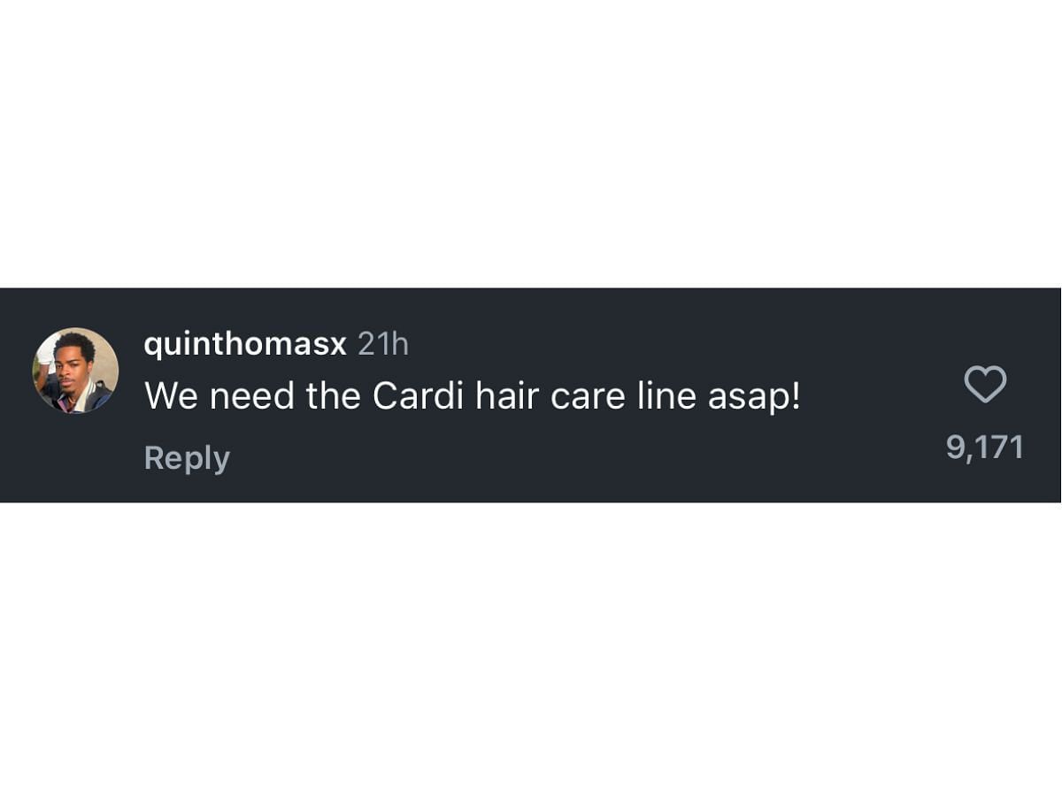 A fan asks for a haircare line under Cardi&#039;s post (Image via Instagram/ @iamcardib)