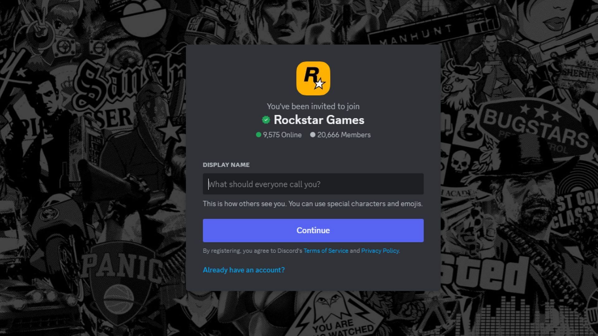 Joining page of Rockstar&#039;s official Discord server on a web browser (Image via Discord || Rockstar Games)