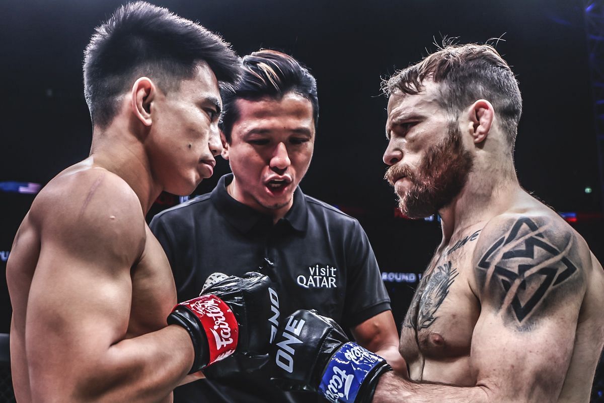 Joshua Pacio and Jarred Brooks touching gloves | Image credit: ONE Championship