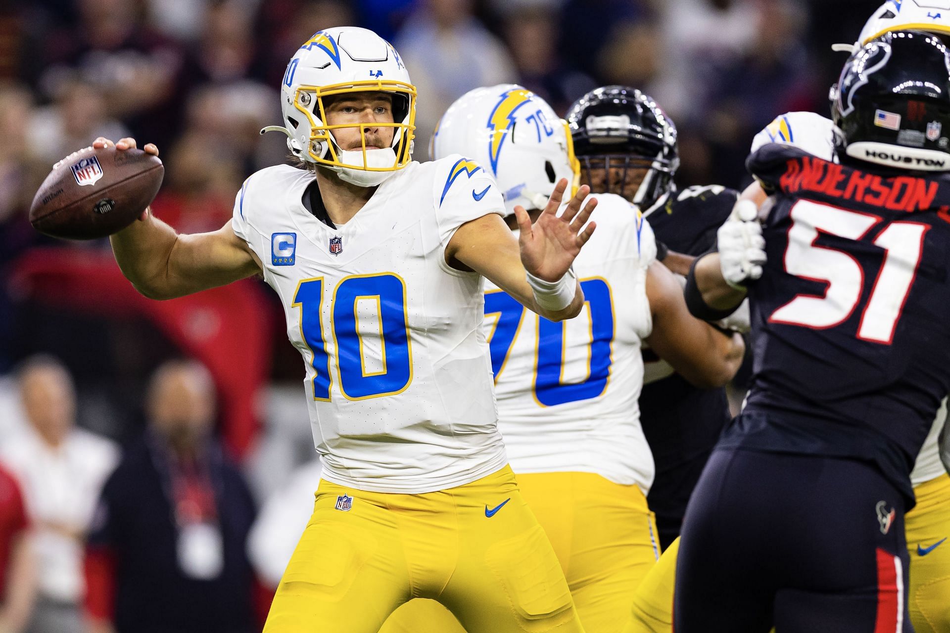 Justin Herbert during the AFC Wild Card Playoffs: Los Angeles Chargers v Houston Texans - Source: Getty