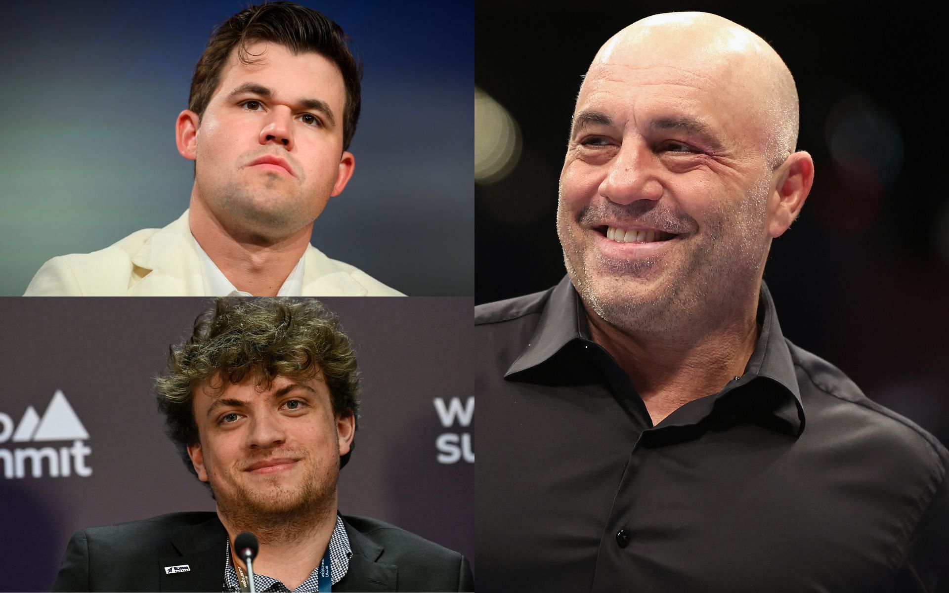 Joe Rogan (right) addressed the controversy involving Magnus Carlsen (top left) and Hans Niemann (bottom left) [Images courtesy: Getty Images]