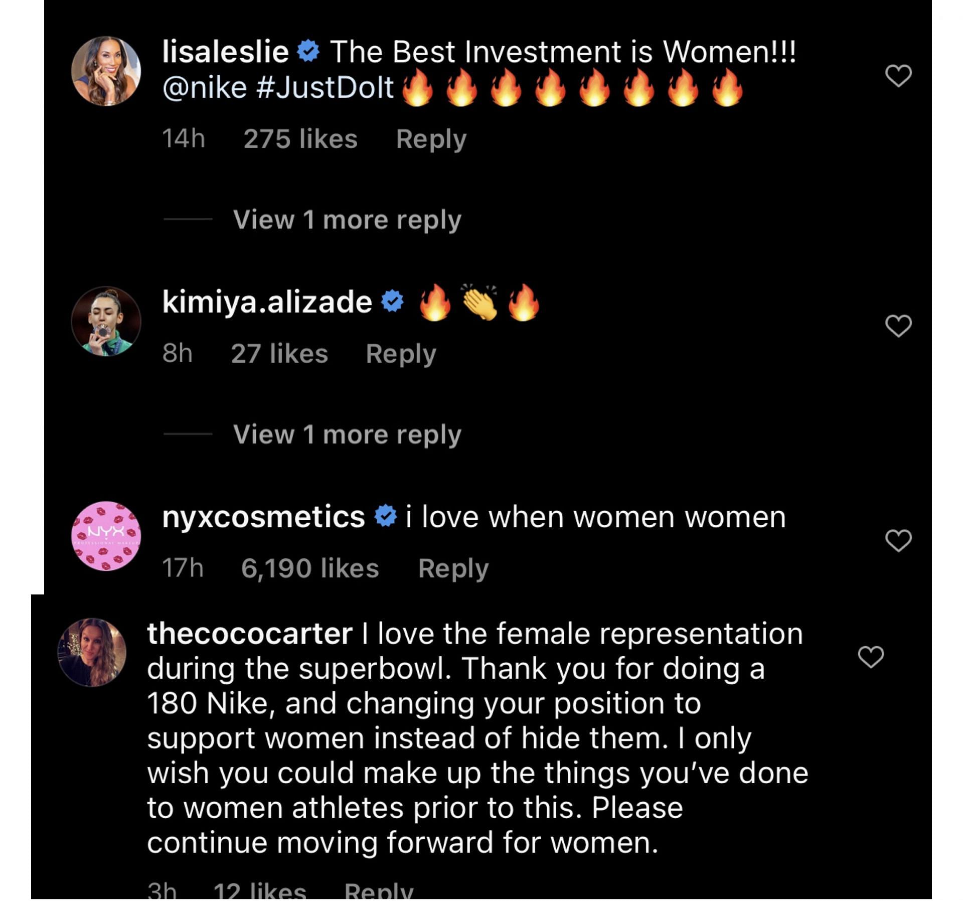 Fans react to Nike Super Bowl ad featuring Caitlin Clark, A&#039;ja Wilson and JuJu Watkins on IG. Image via @nike