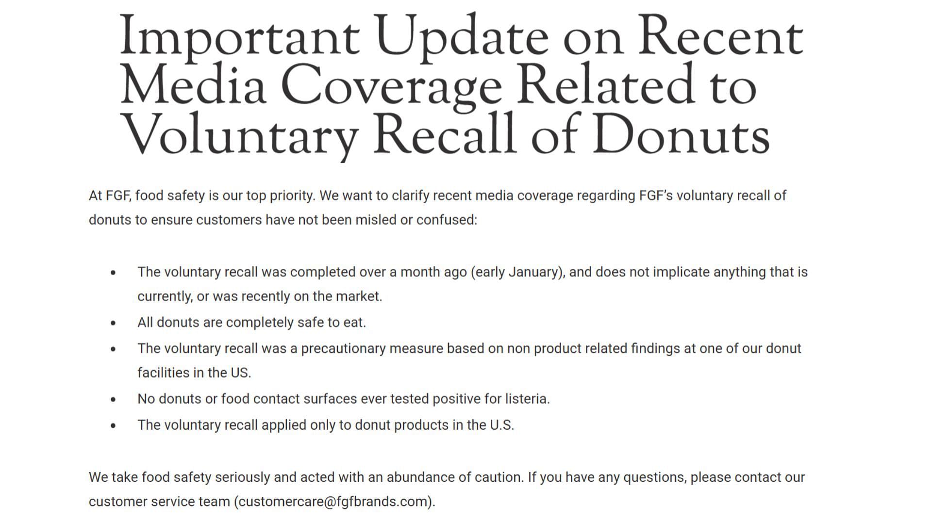 The company&#039;s response to the recent media coverage (Image via FGF Brands)