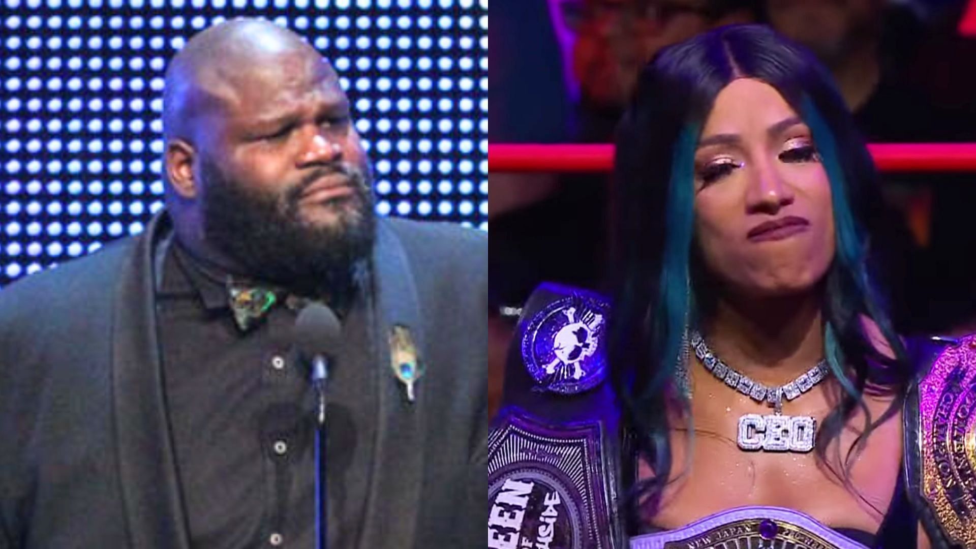 Mark Henry (Right) and Mercedes Mone (Left) (Image via WWE.com and AEW YouTube) 