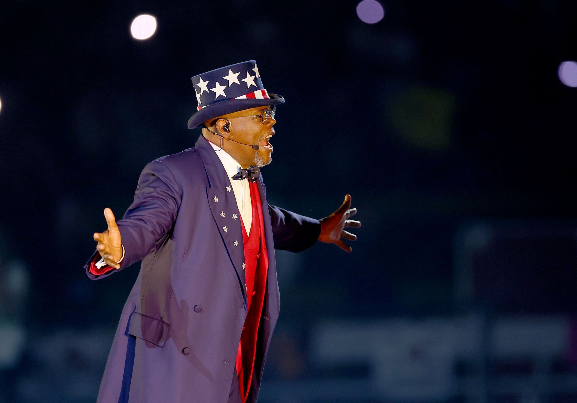 Sam Jackson as Uncle Sam during the Halftime Show - Source: Getty