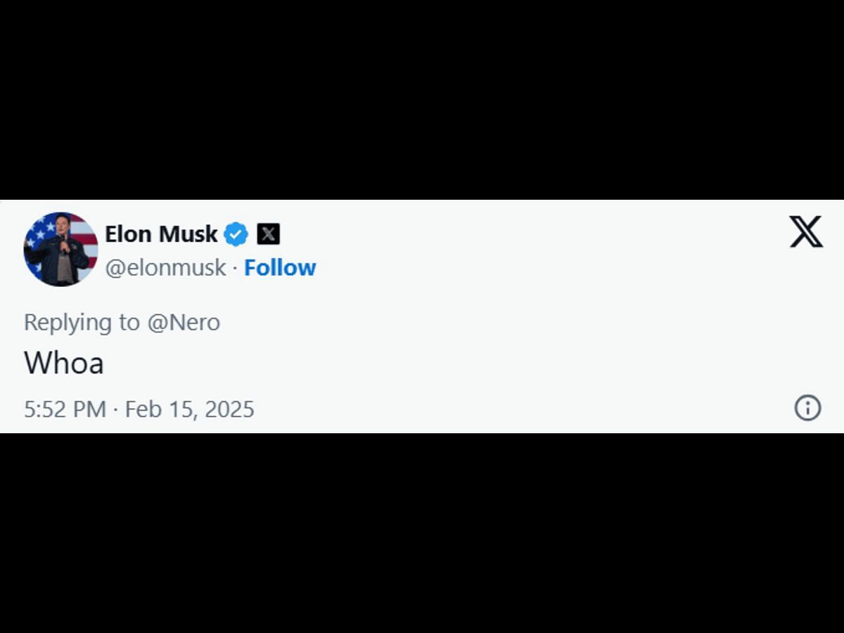 Elon Musk&#039;s reply to @Nero&#039;s X post (Image via X/@elonmusk)