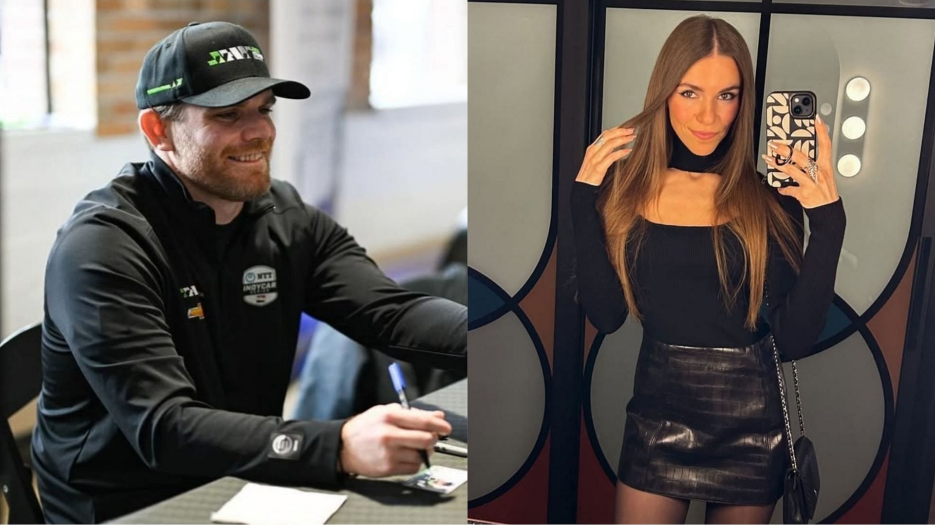 IndyCar driver Conor Daly (left) and his girlfriend Amymarie Gartner (Image via Instagram/@conordaly22 and @amymarie)