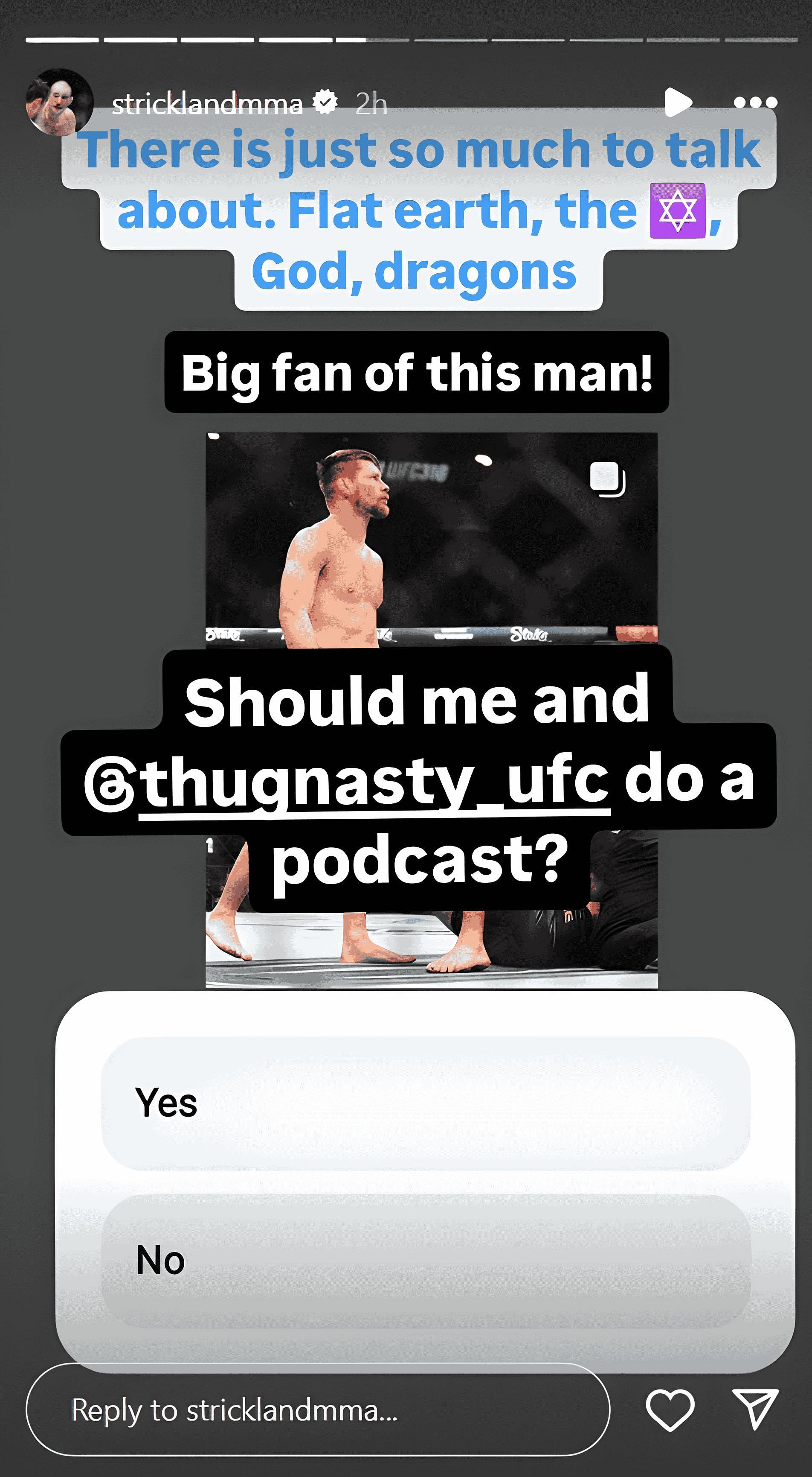 Sean Strickland&#039;s Instagram story. [Image courtesy: @stricklandmma on Instagram]