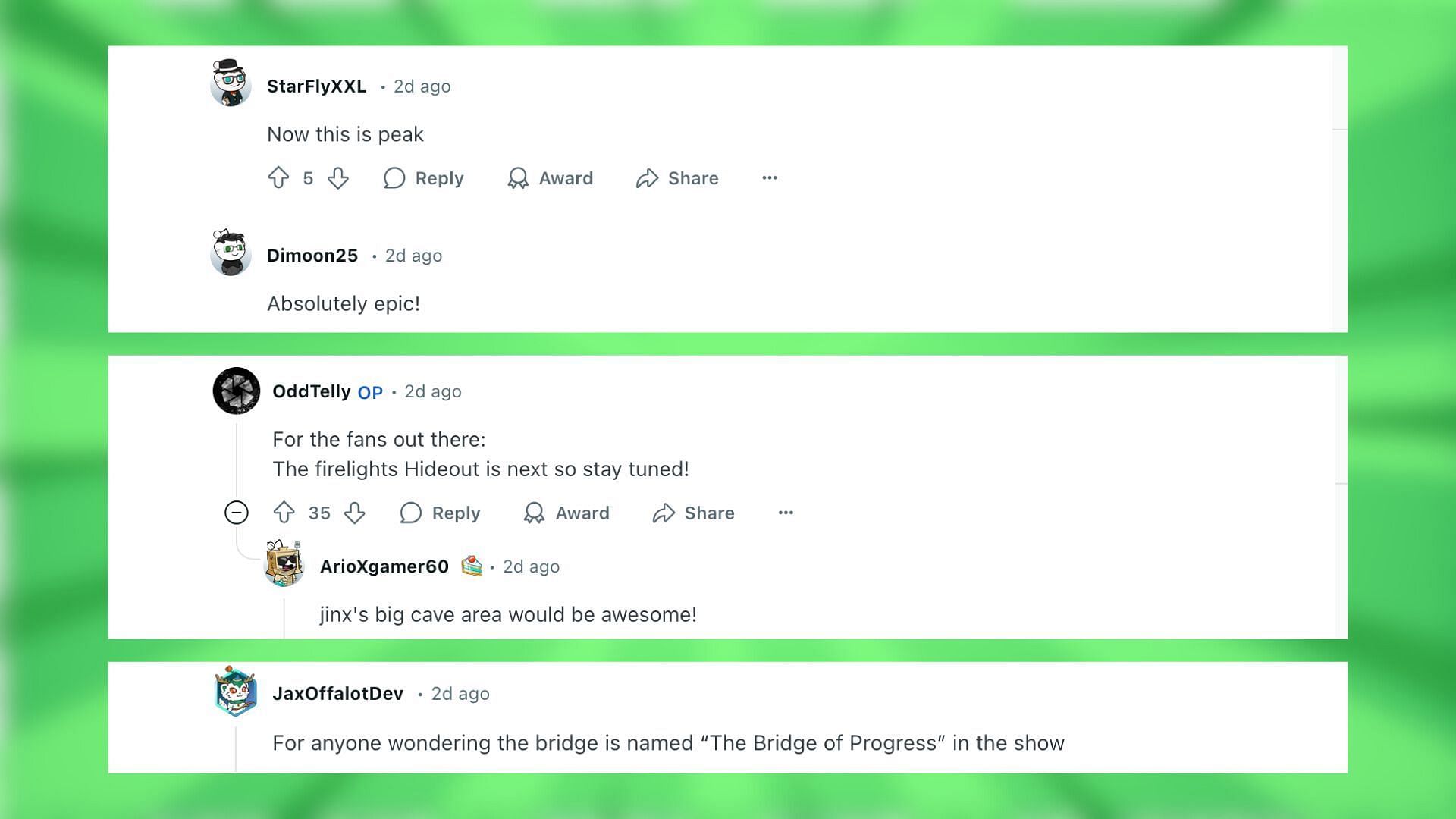 Redditors react to the Arcane Bridge of Progress series (Image via Reddit/OddTelly)