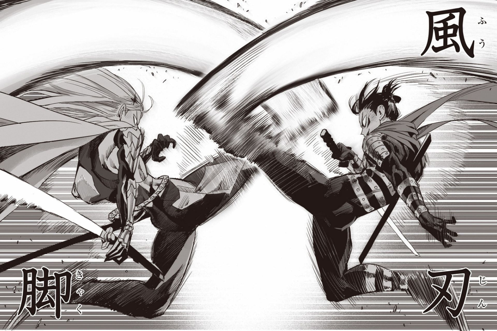 Speed-o&#039;-Sound Sonic and Flashy Flash as seen in One Punch Man chapter 198 (Image via Shueisha)