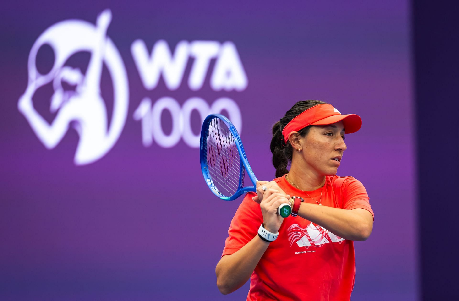 Pegula during practice ahead of the Qatar TotalEnergies Open at Khalifa International Tennis and Squash Complex - Source: Getty