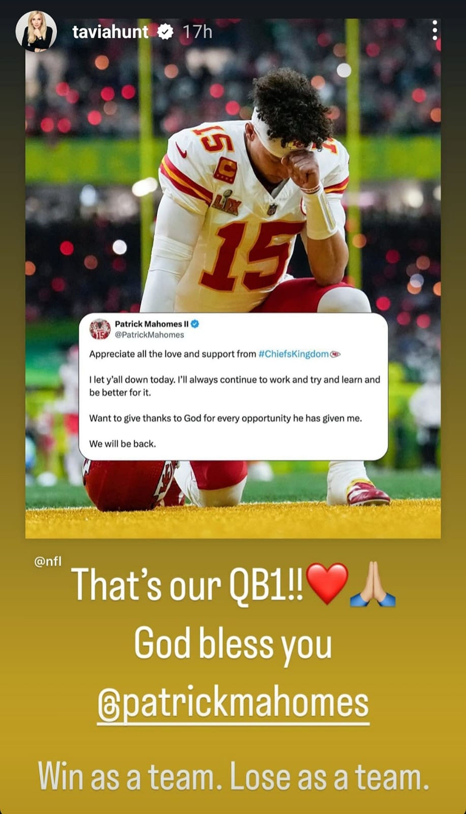 Still from Chiefs owner&#039;s wife Tavia Hunt&#039;s Instagram story/@taviahunt