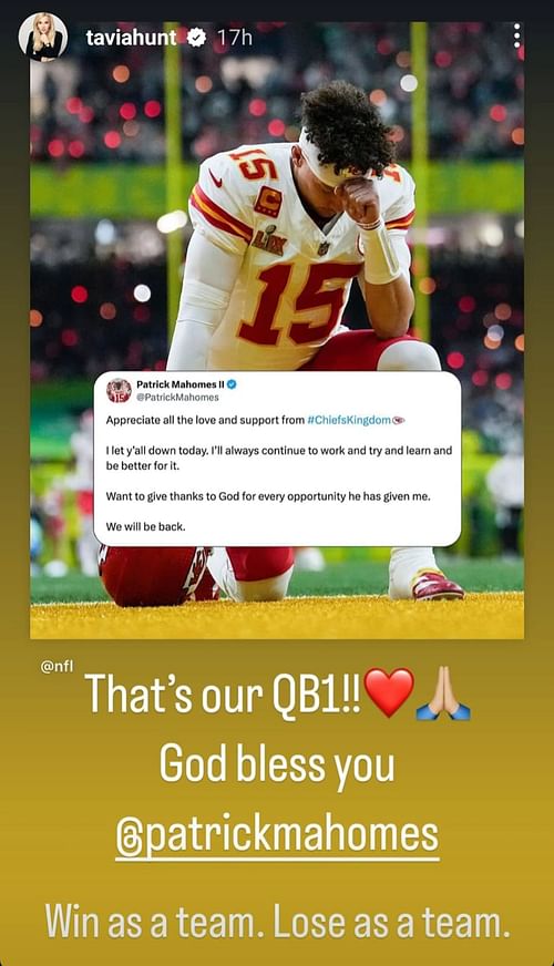 Still from Chiefs owner's wife Tavia Hunt's Instagram story/@taviahunt