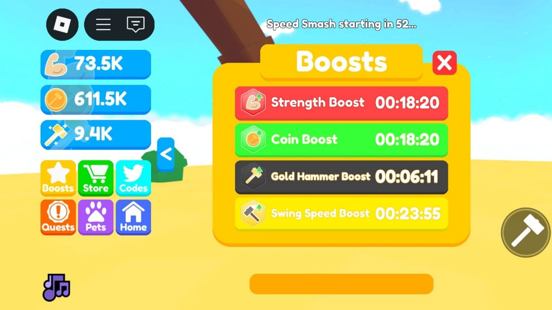 The different boosts in Smash Legends (Image via Roblox)