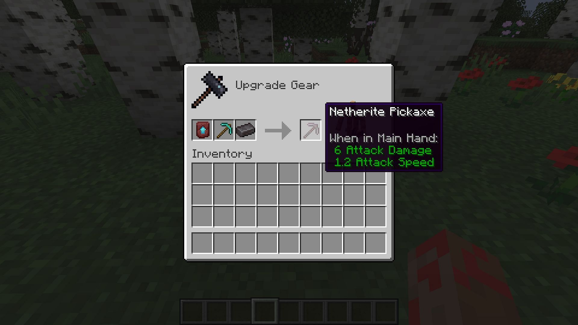 The new smithing table change makes it necessary to bring a netherite upgrade smithing template to use netherite ingot (Image via Sportskeeda Gaming/Mojang)