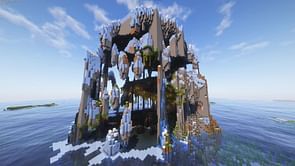 Minecraft player discovers a stunning hollow mountain island with a giant cave inside