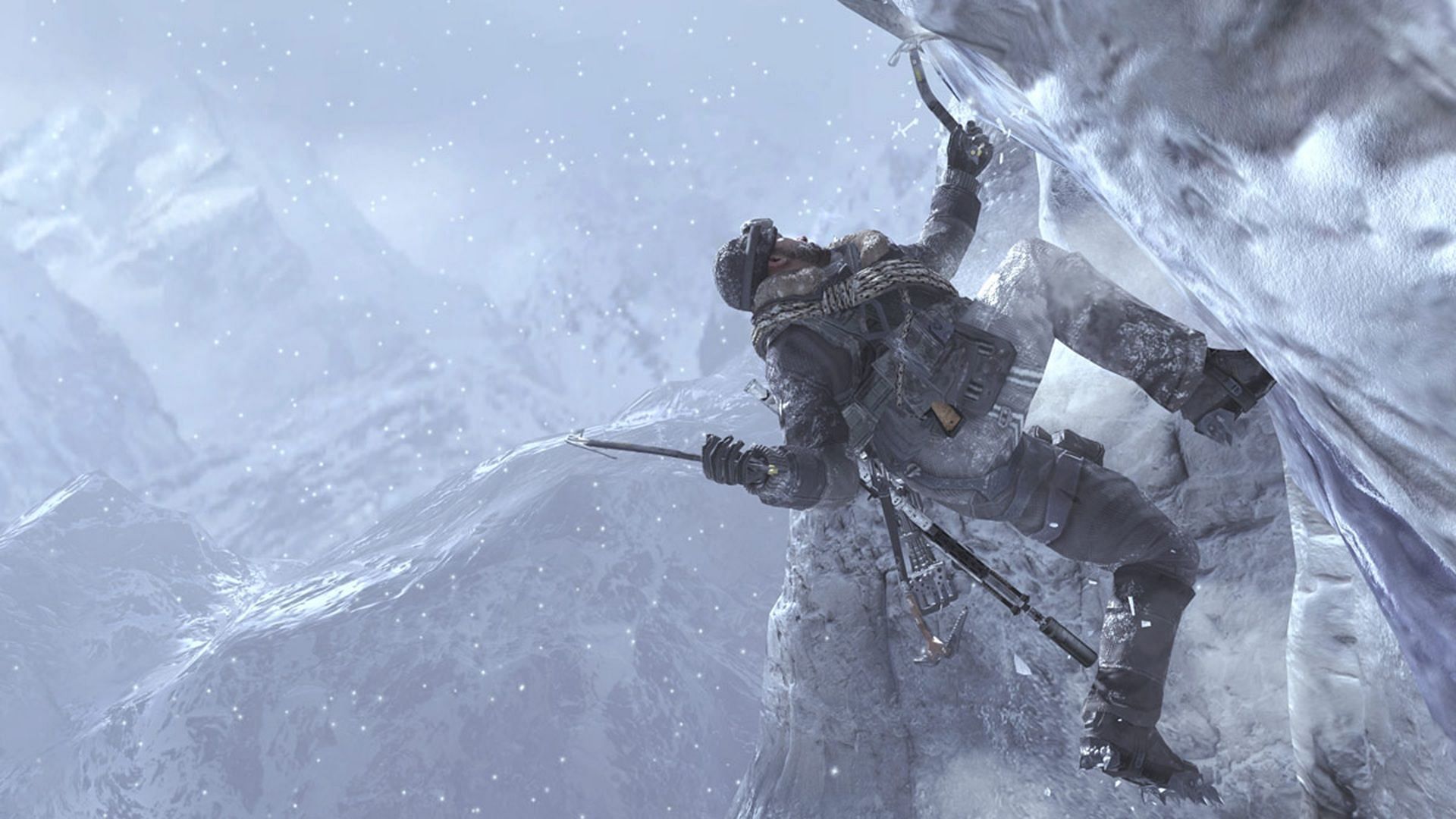 Captain Soap McTavish from Call of Duty: Modern Warfare 2 climbing an ice wall 