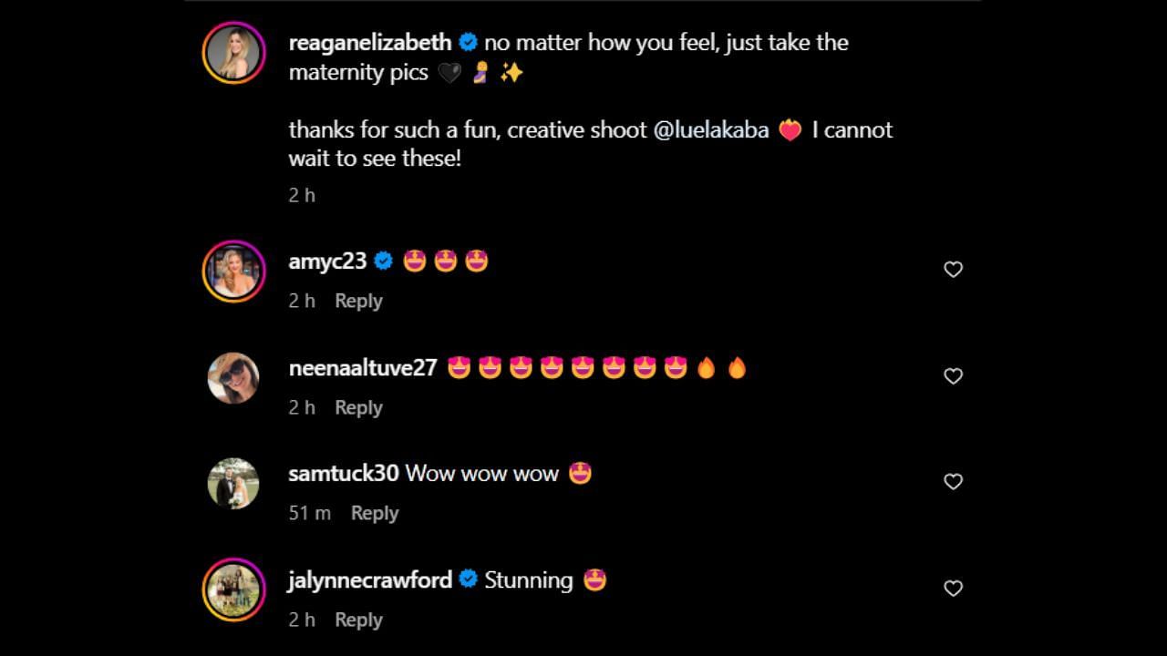 Screenshot of Amy Cole, Nina Altuve and Samantha Tucker&#039;s comments on Reagan Elizabeth&#039;s Instagram post (Image from - Instagram.com/@reaganelizabeth)