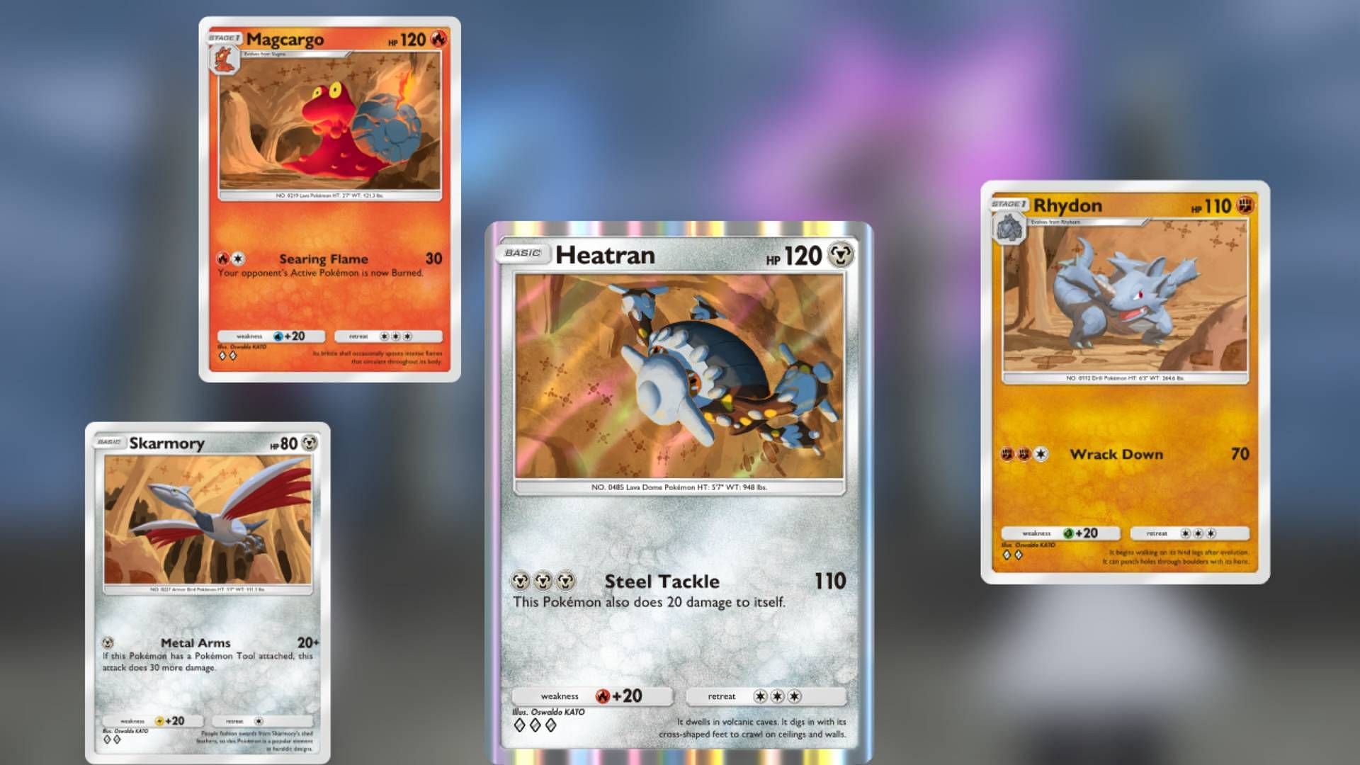 Heatran&#039;s footprints can be seen in other creature cards in Pokemon TCG Pocket&#039;s Space-Time Smackdown expansion (Image via The Pokemon Company)