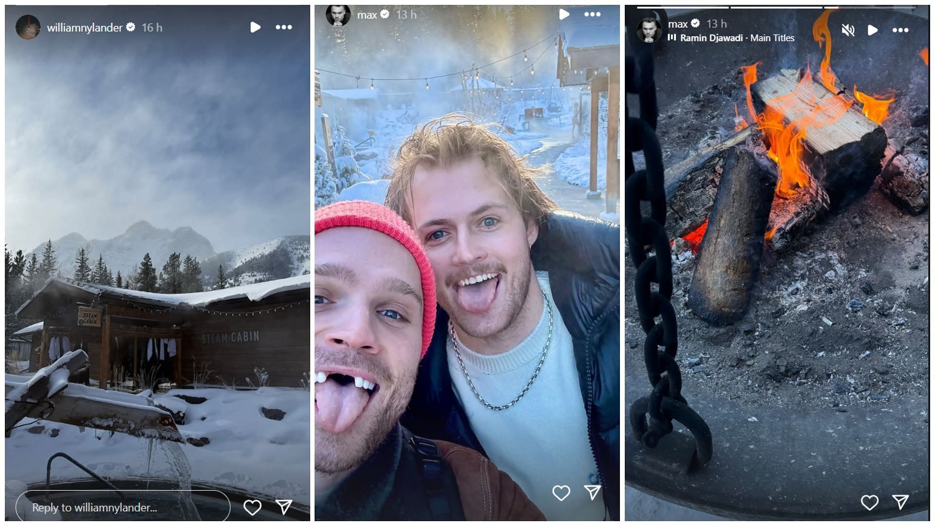 William Nylander and Max Domi share images from their getaway in Alberta on Instagram Stories. (Credit: IG/@max, @williamnylander)