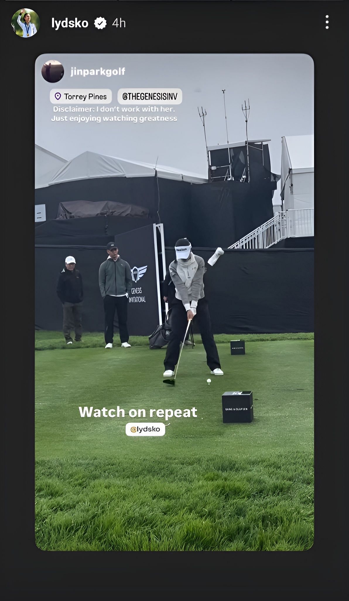 Still image from Lydia Ko&rsquo;s Instagram story