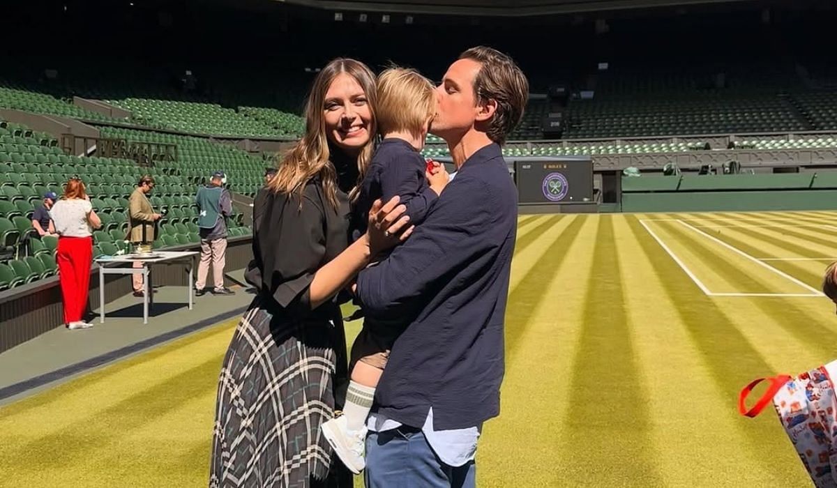 Maria Sharapova, her son, Theodore, and her husband, Alexander Gilkes