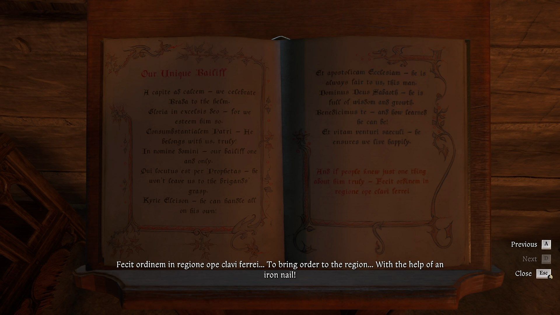 Read the Latin phrase from the Troskowitz Chronicle (Image via Deep Silver)