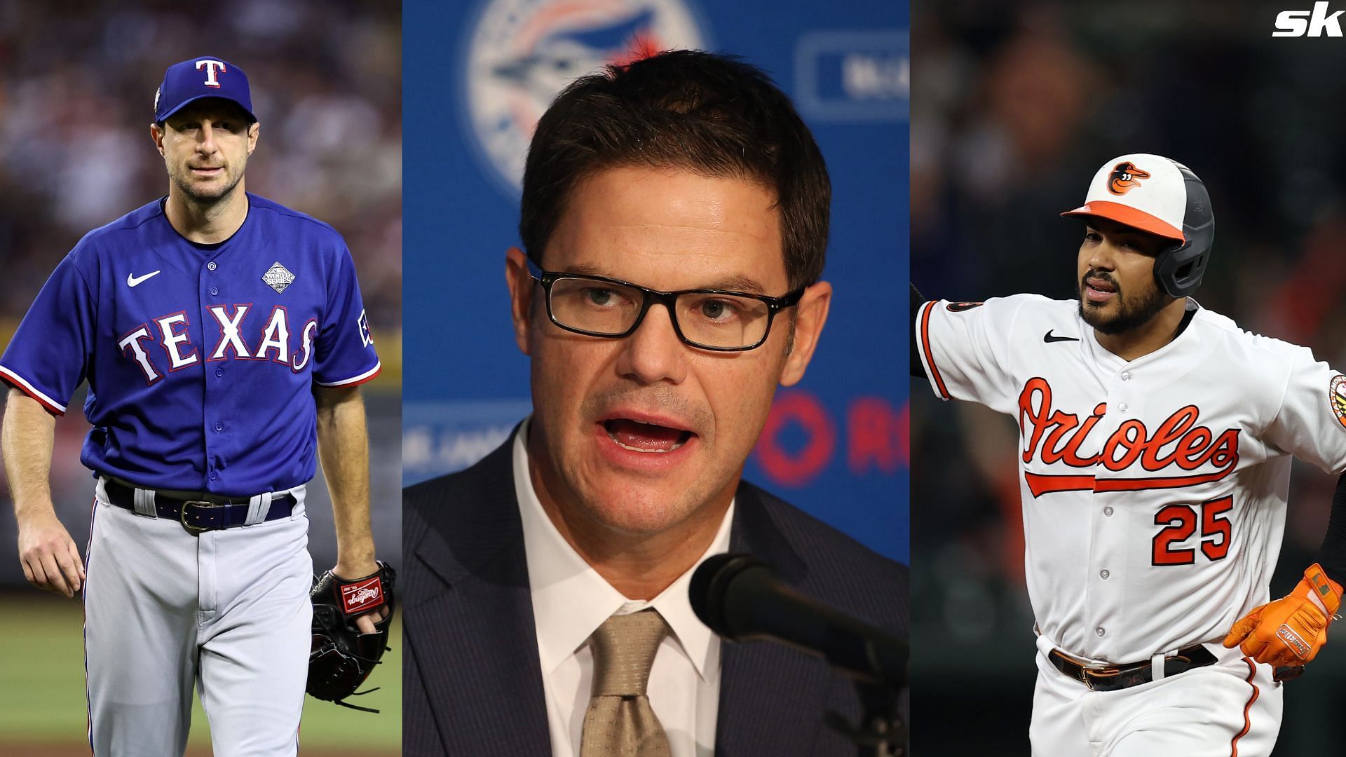 Ross Atkins speaks to the media as he is introduced as the new general manager of the Toronto Blue Jays during a press conference at Rogers Centre in 2015 (Source: Getty)