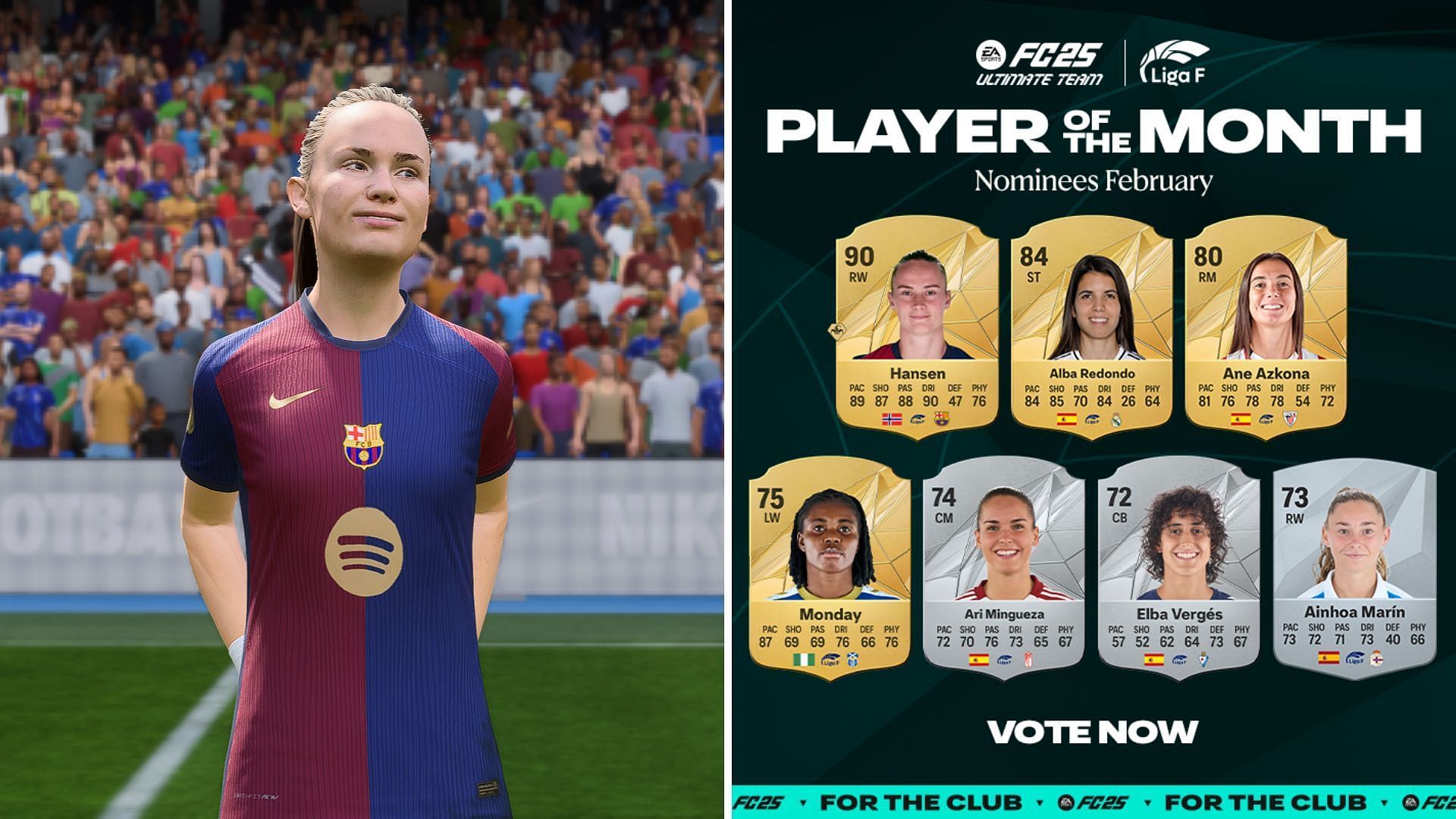 Players can now vote for their favorite Liga F POTM player card (Image via EA Sports)