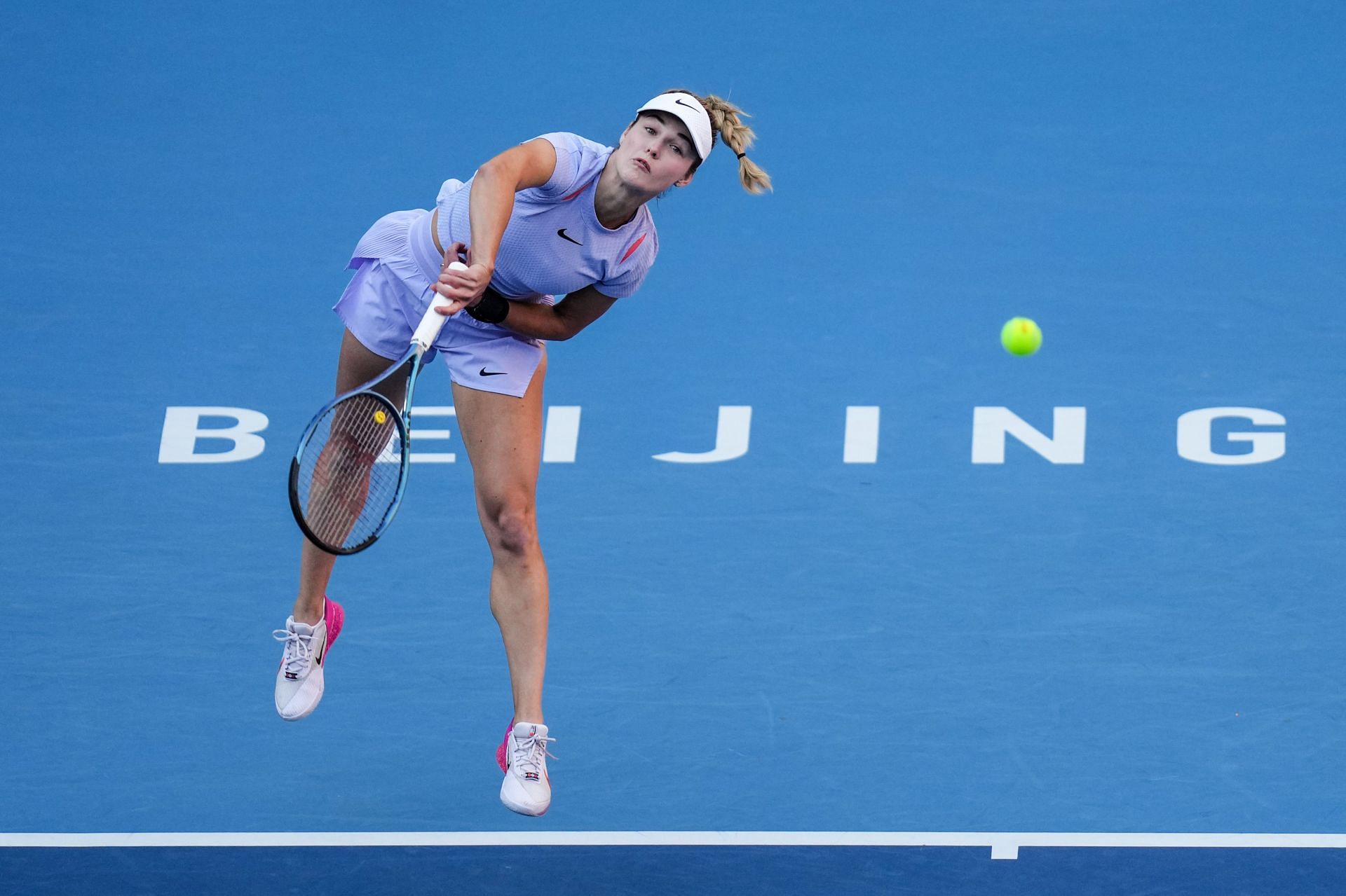 Anna Kalinskaya serves in the Women&#039;s Singles Fourth Round against Yuliia Starodubtseva of Ukraine during day nine of the 2024 China Open - Source: Getty