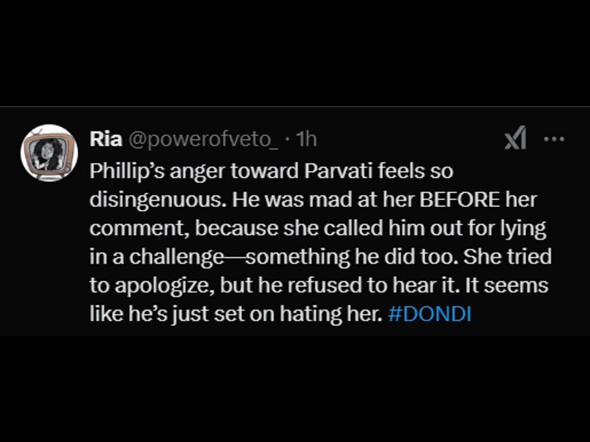 A Deal or No Deal Island fan reacts to Phillip and Parvati&#039;s conversation (Image via X/@powerofveto_)