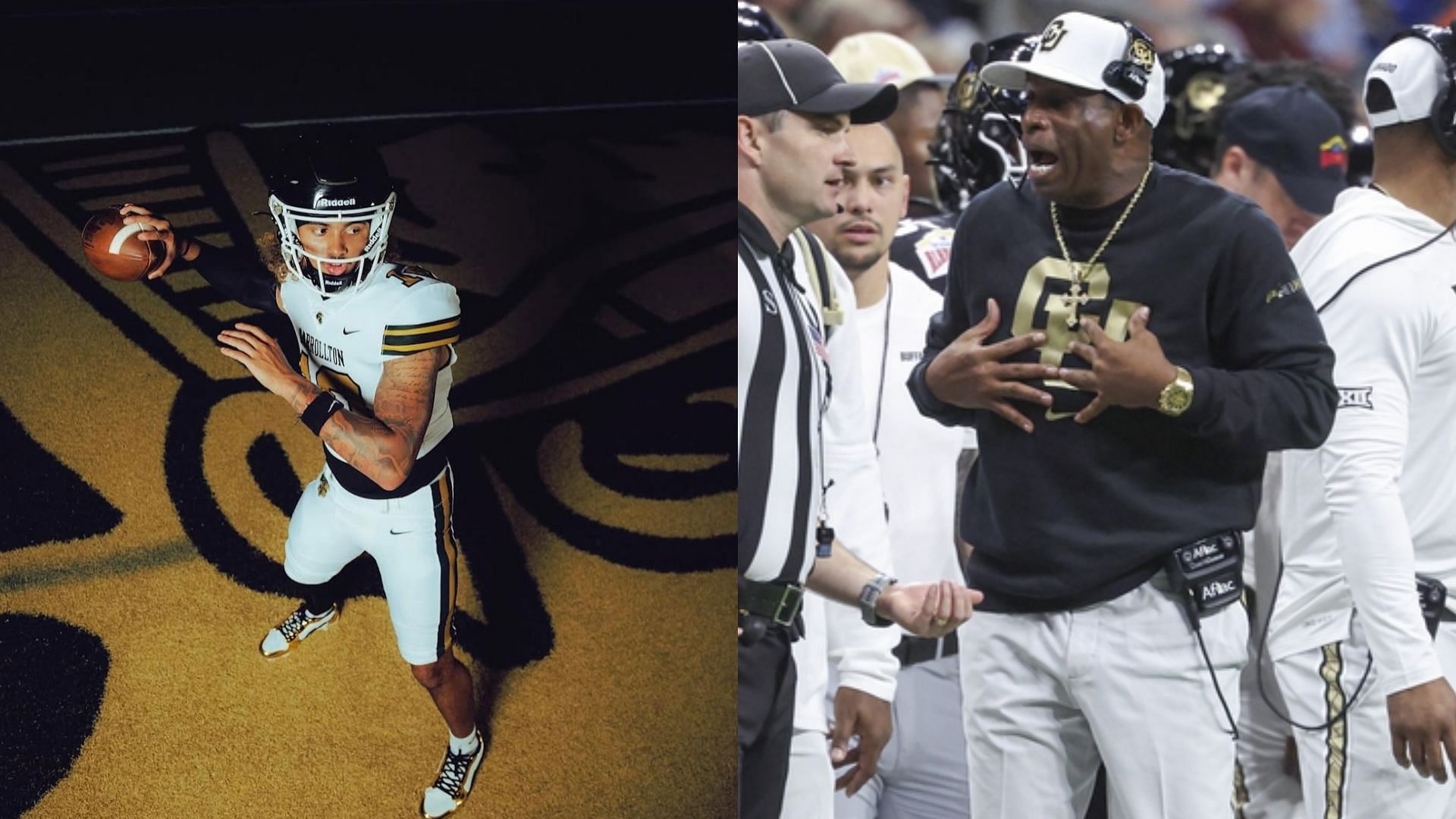 Colorado QB Julian Lewis and coach Deion Sanders 