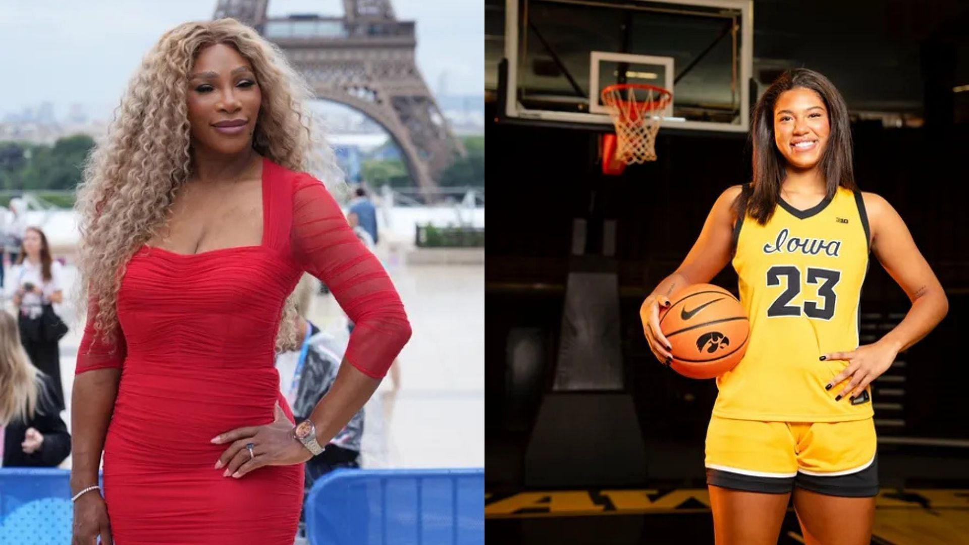 Tennis legend Serena Williams and Iowa Hawkeyes forward Jada Gyamfi. Source: Imagn