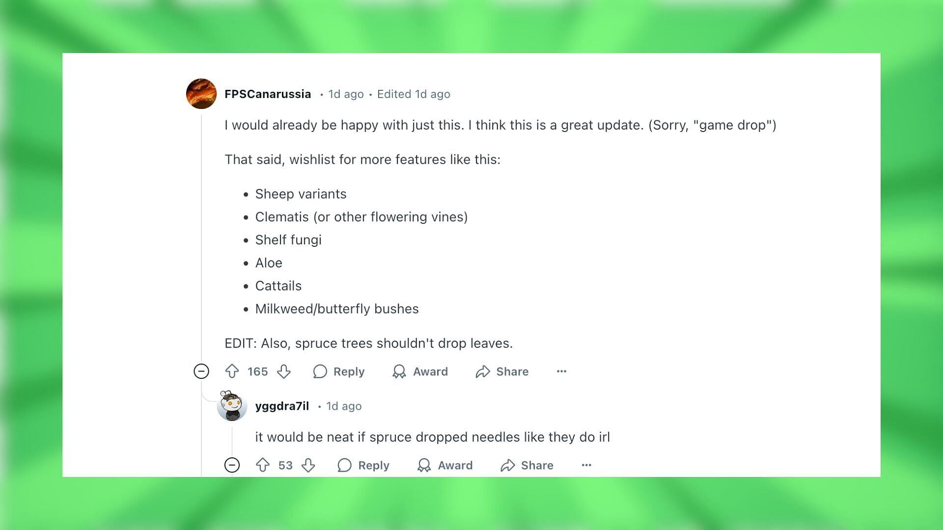 Players mention what else they want from the upcoming Minecraft updates (Image via Reddit/kidfury000/Mojang Studios)