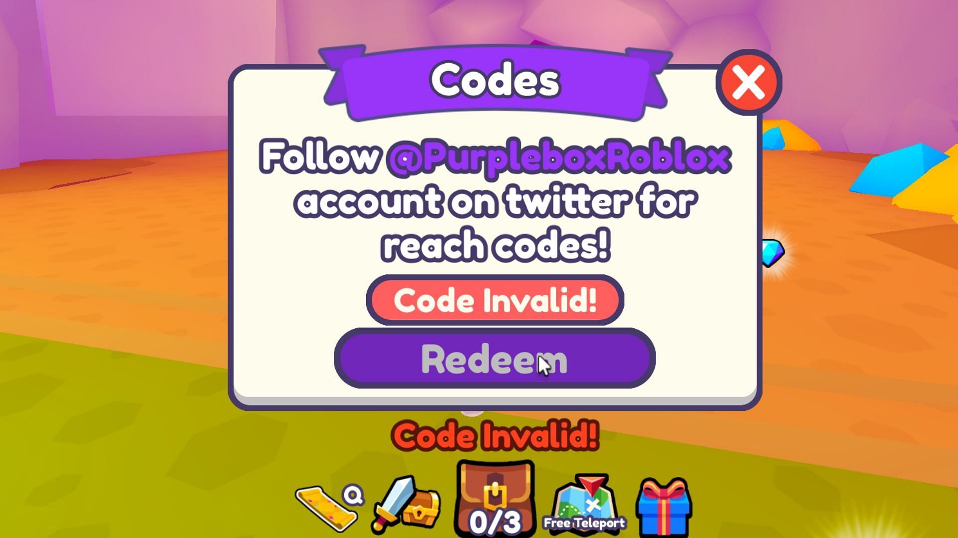 &quot;Code Invalid!&quot; issue in the game (Image via Roblox)