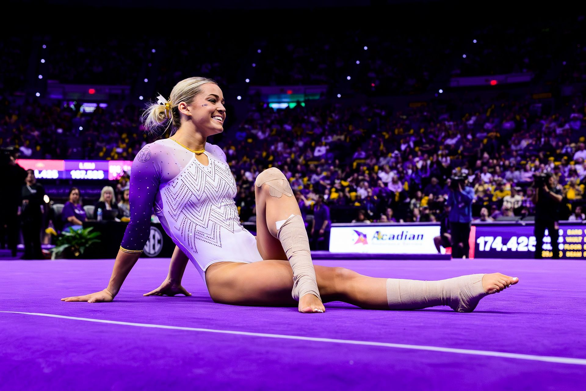 Olivia Dunne enjoying her time at the Pete Maravich during the LSU Tigers-IOWA clash (Image via: Getty Images)