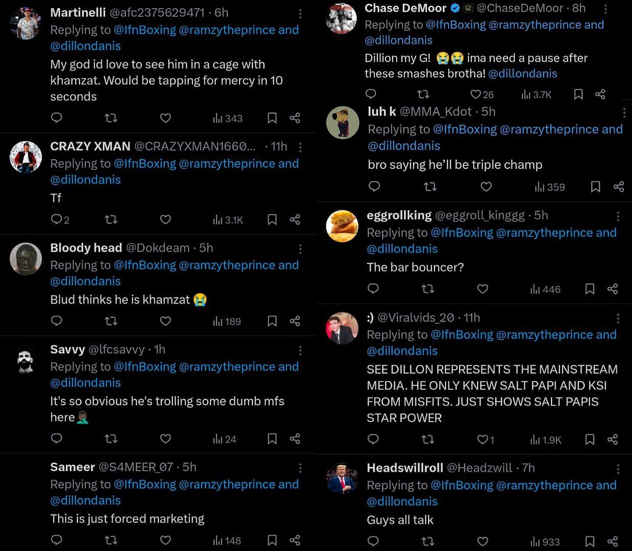 Fans react to Dillon Danis&#039; Smash or Pass video. [Screenshot courtesy: @IfnBoxing on X]
