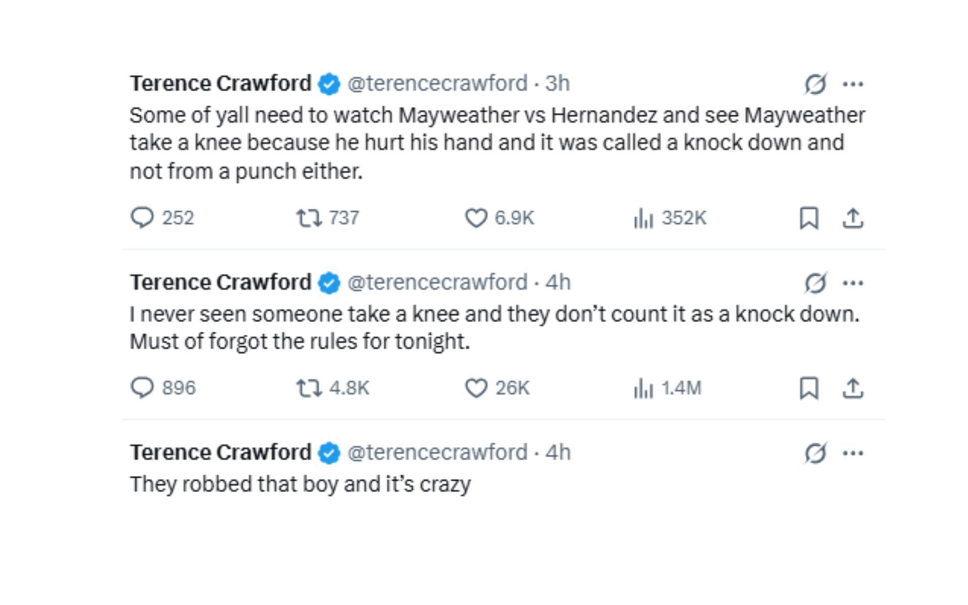 Screenshot of Crawford&#039;s other posts online following Davis vs. Roach Jr.