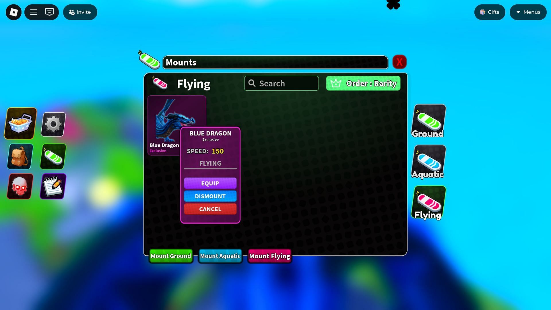 The Mounts menu (Image via Roblox)