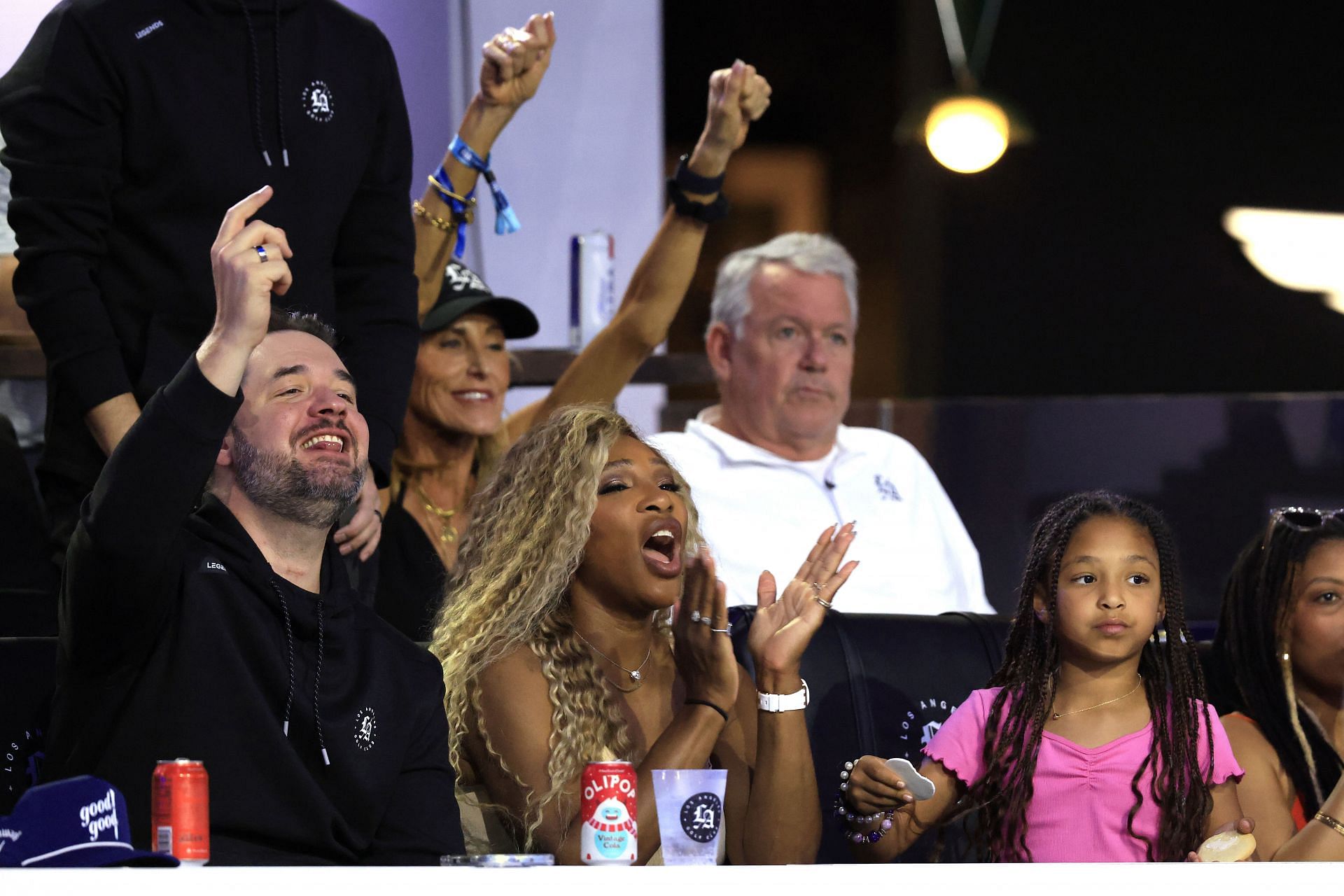 Serena Williams(center) with husband Alexis Ohanian(left) and daughter Adira(right). Image: Getty