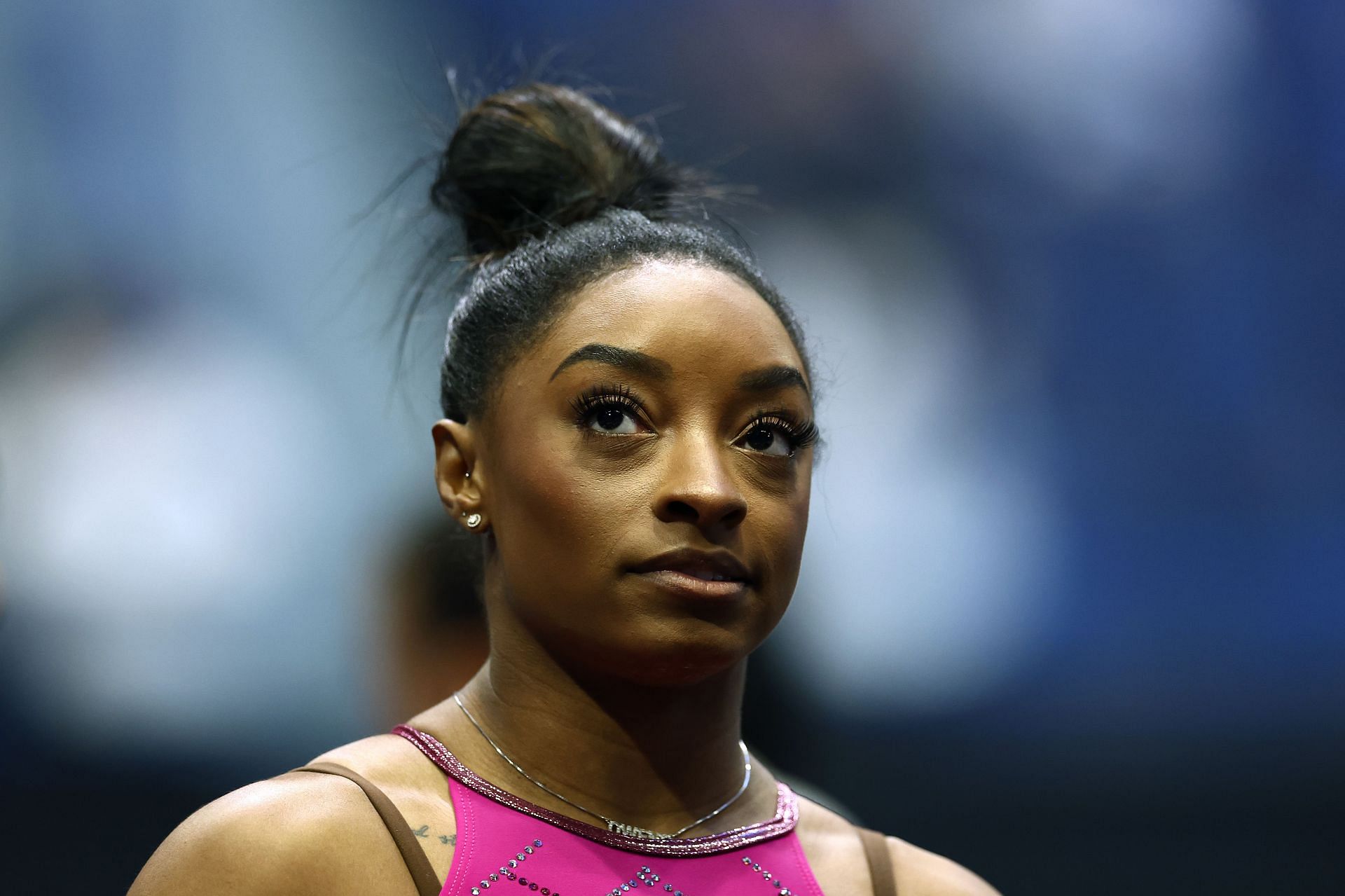 Simone Biles looks on prior to the 2024 Core Hydration Classic in Hartford, Connecticut. (Photo by Getty Images)