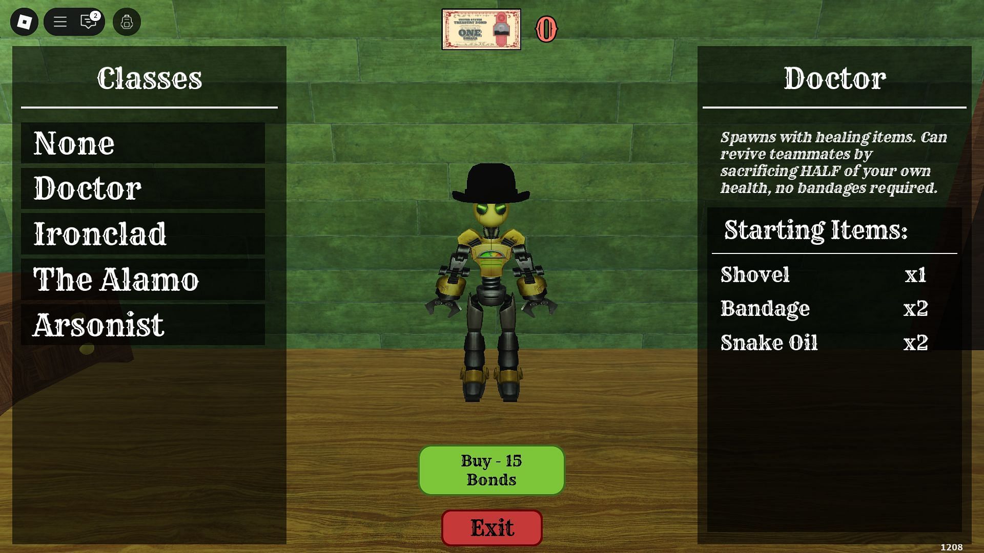 Get x2 Snake Oil for free by unlocking the Doctor Class (Image via Roblox)