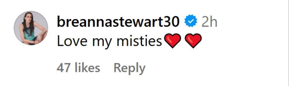 Breanna Stewart commented on Mist BC&#039;s IG post. (Photo: @mistbc on IG)