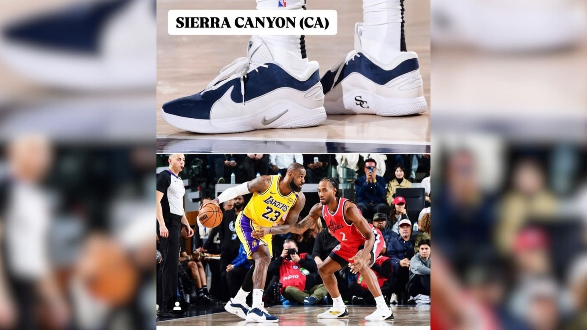 LeBron James repping Sierra Canyon-themed sneakers. (Image via Instagram @sportscenternext)