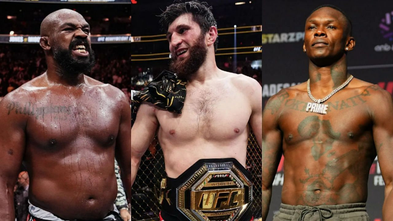 Jon Jones (Left), Magomed Ankalaev (Middle), and Israel Adesanya (Right)