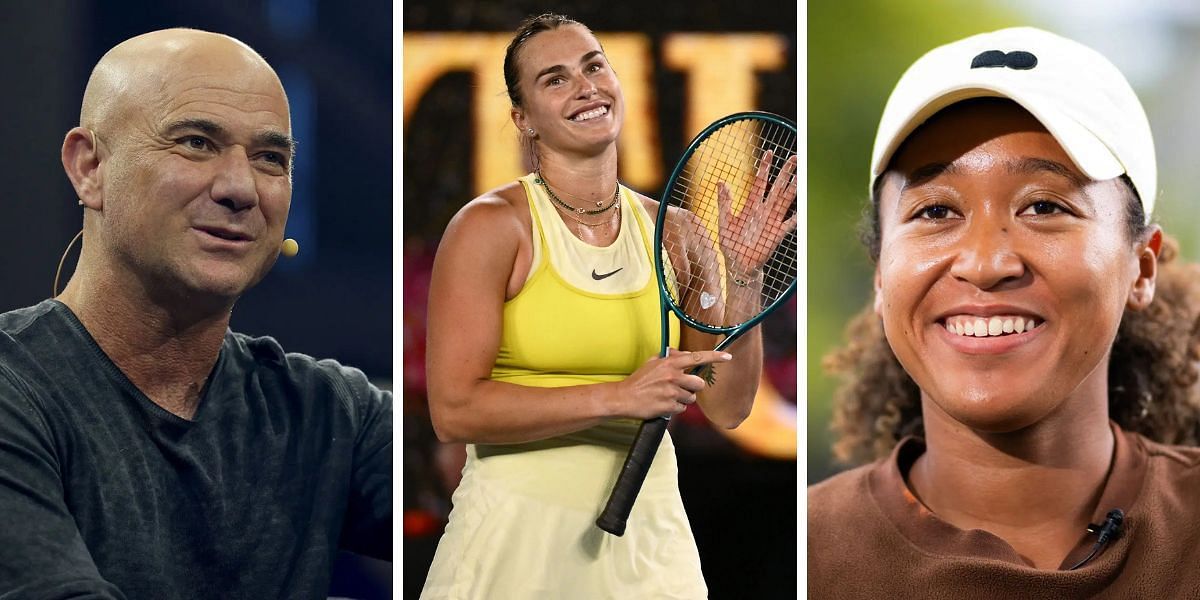 Andre Agassi (L), Aryna Sabalenka (C) and Naomi Osaka (R); ( Source - Getty Images)