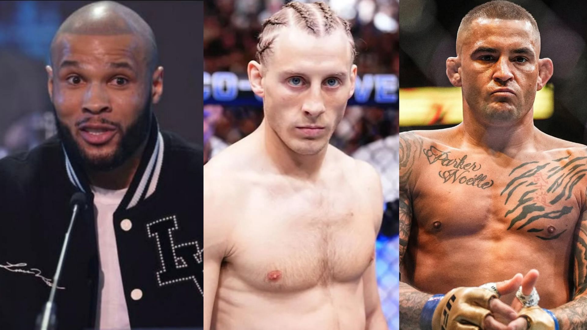 Chris Eubank Jr. (left), Paddy Pimblett (center), Dustin Poirier (right) [Images courtesy of @chriseubankjr on Instagram &amp; Getty Images]